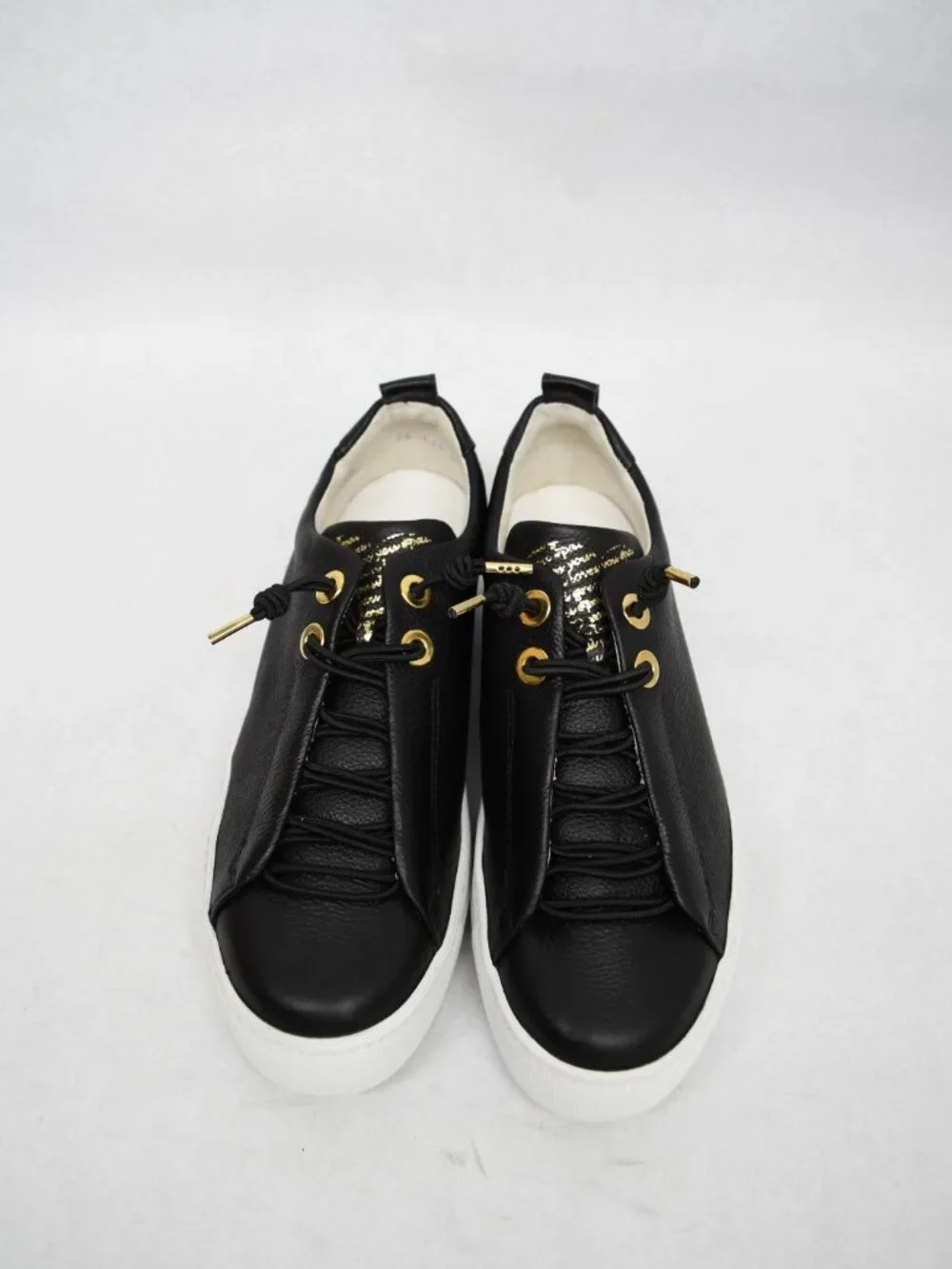 NEW $420 PAUL GREEN Faye Sneaker BLACK LEATHER GOLD HARDWARE 5.5 US (TF15)
